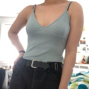 blue tank top bodysuit